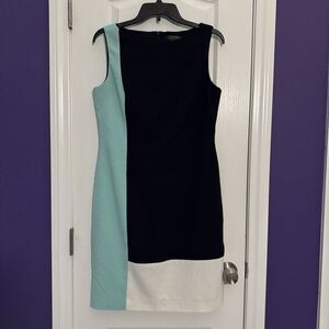 Lauren Ralph Lauren Color Block Sleeveless Blue Mint White Lined Dress Size 10